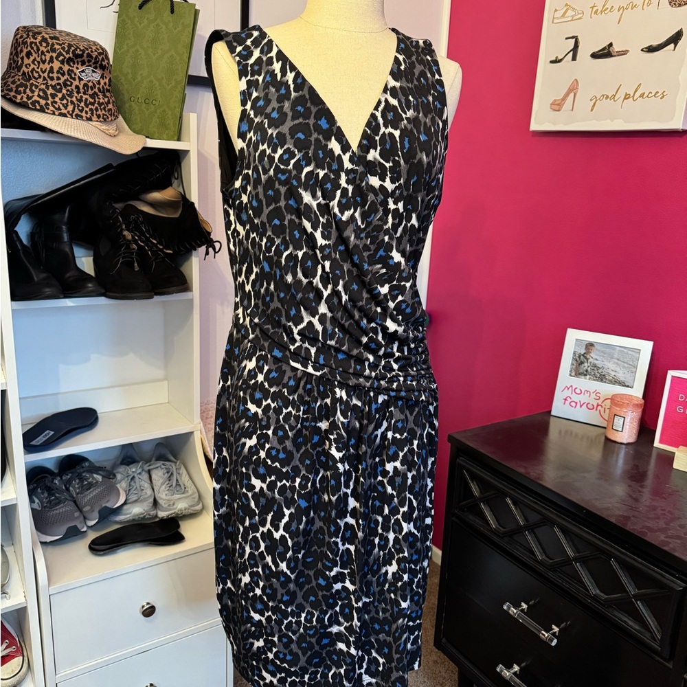 Blue and Black Leopard Print Dress